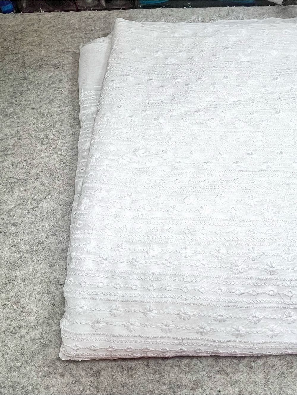 3 yards White eyelet Daisy stripe fabric